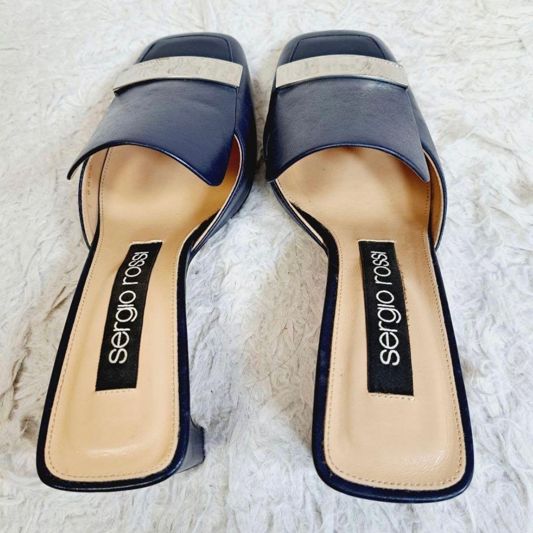 sergio rossi ネイビー スクエアトゥ ミュール