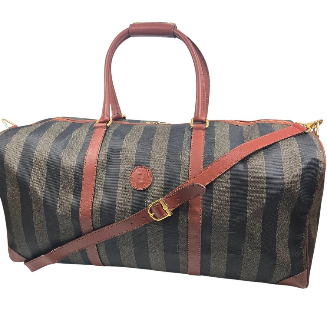 美品 FENDI 2way ボストンバッグ ペカン PVC レザー ハンドバッグ