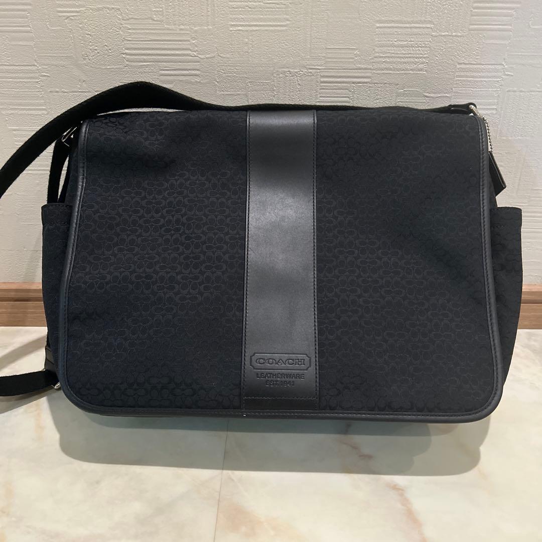 【極美品✨】コーチ キャンバス レザー ショルダーバッグ シグネチャー 黒