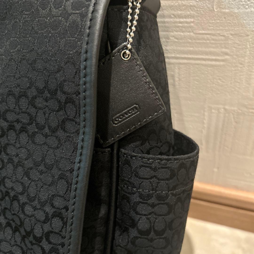 【極美品✨】コーチ キャンバス レザー ショルダーバッグ シグネチャー 黒