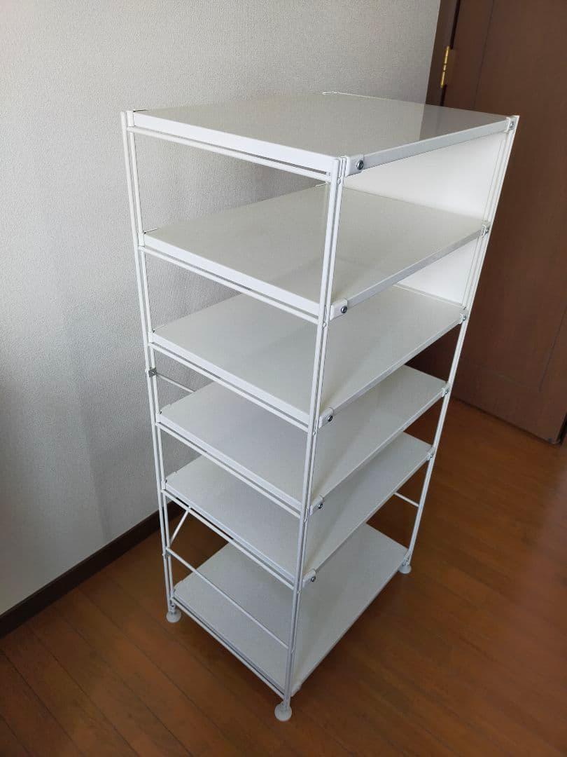 無印良品スチールユニットシェルフ・中・ライトグレー（追加棚2枚＋サイドパネル付）