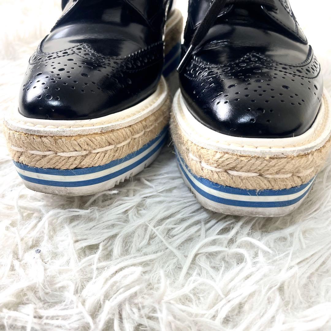 プラダ　PRADA エスパドリーユ レースアップシューズ　ブラック　黒