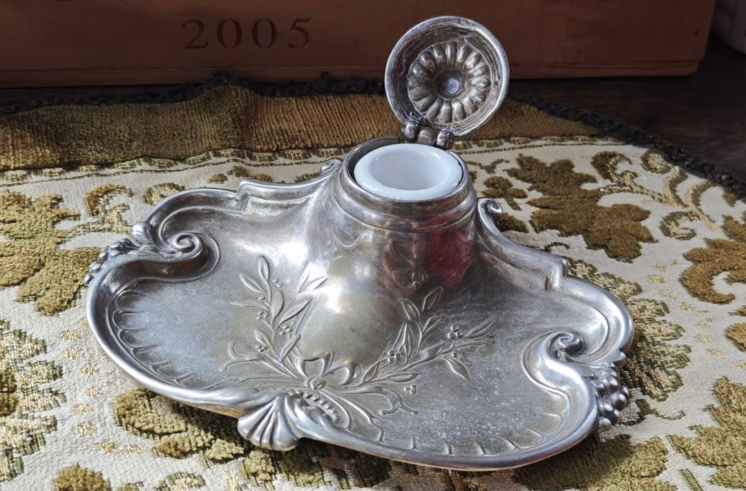 インクウェル　ペントレイ　シルバーメタル（ピューター？） フランスアンティーク