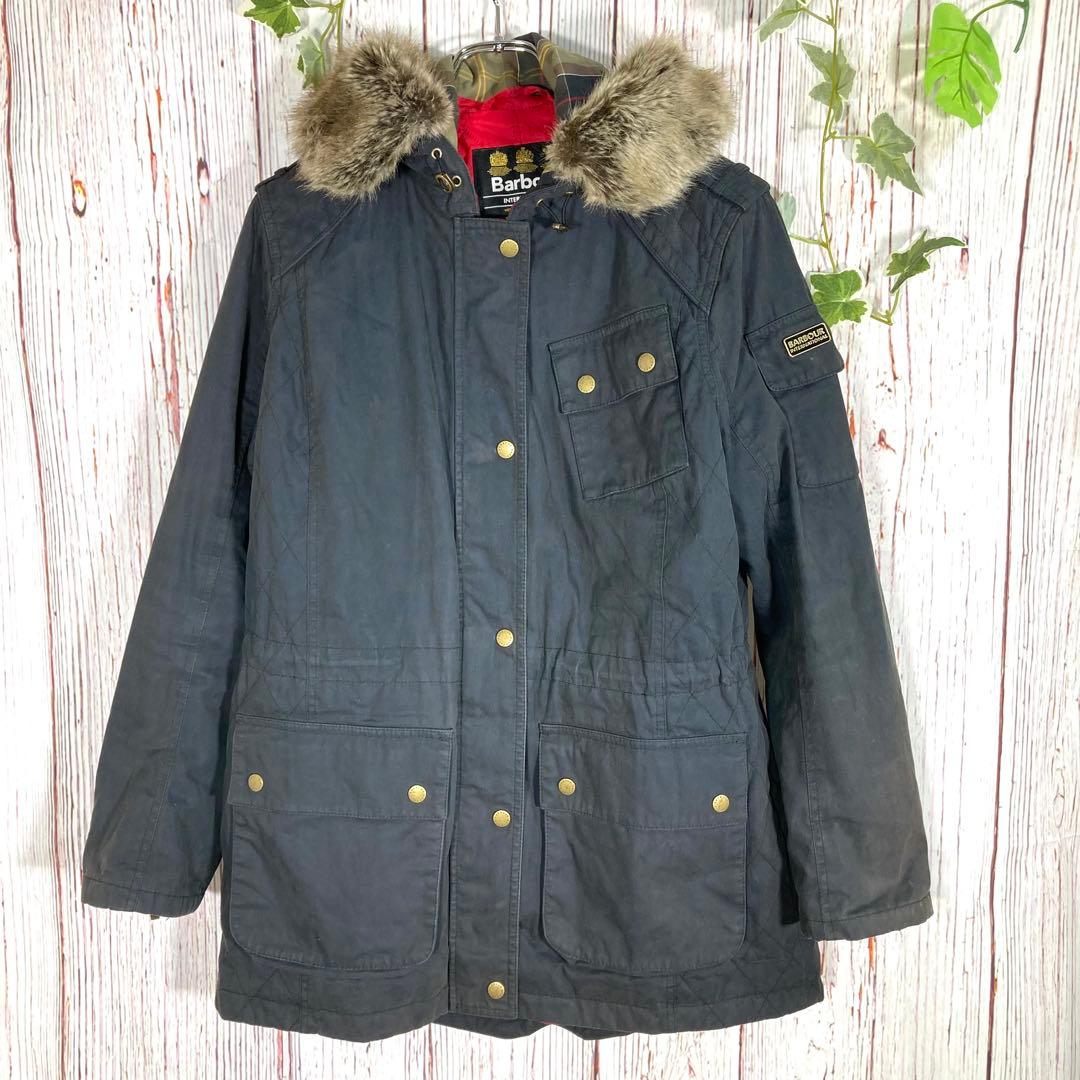 【美品】Barbour バブアー オイルドジャケットモッズコートネイビーロゴ