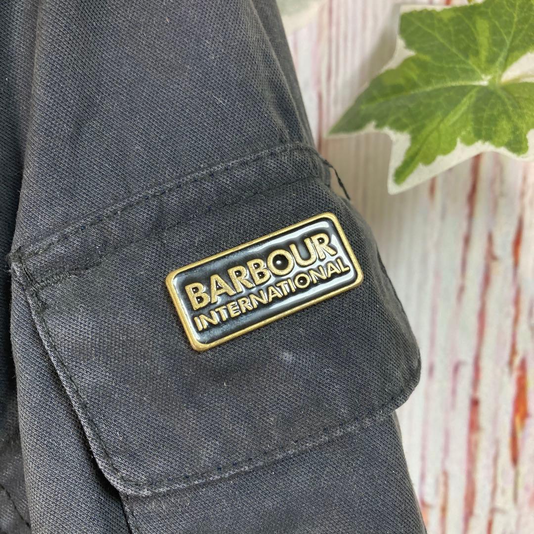 【美品】Barbour バブアー オイルドジャケットモッズコートネイビーロゴ