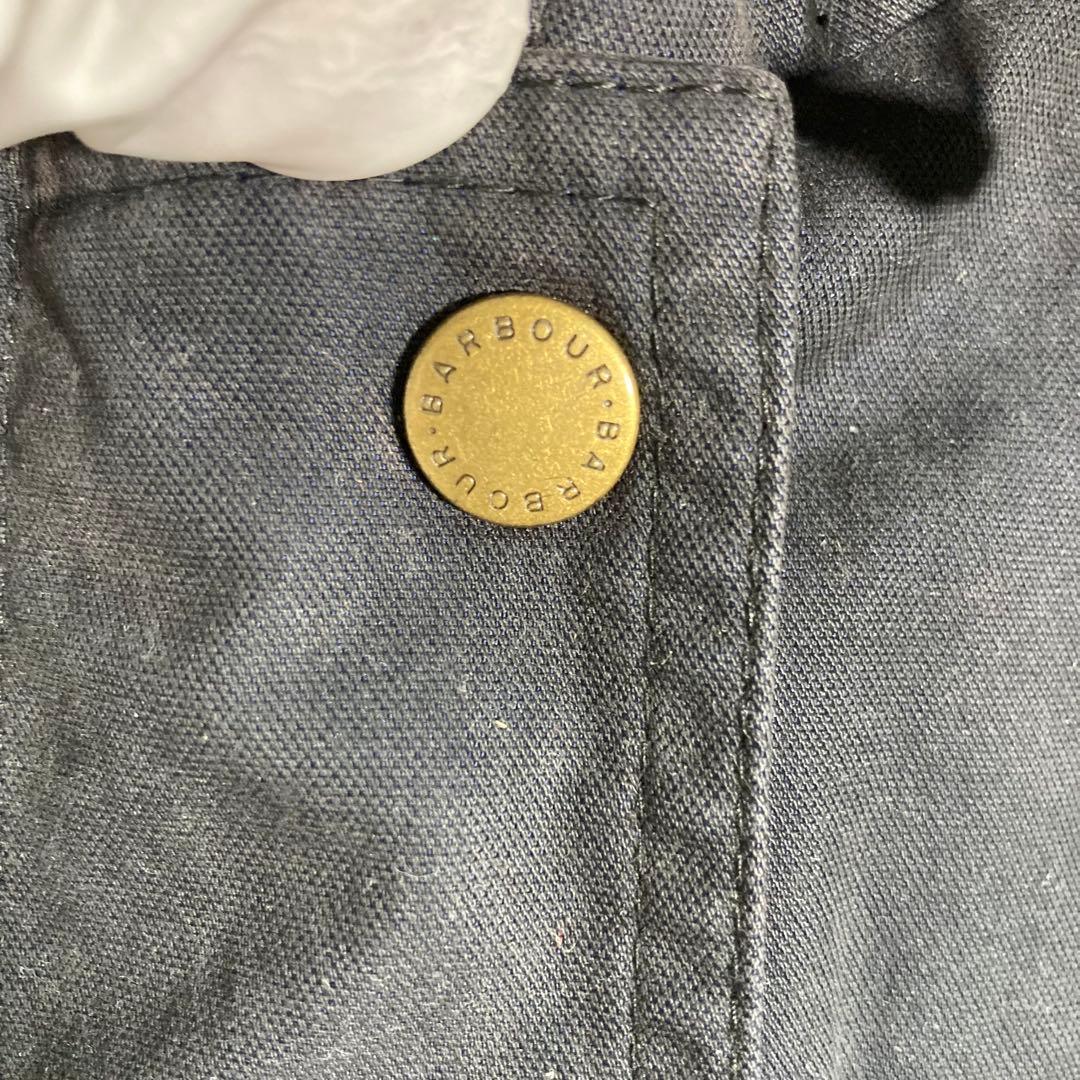 【美品】Barbour バブアー オイルドジャケットモッズコートネイビーロゴ