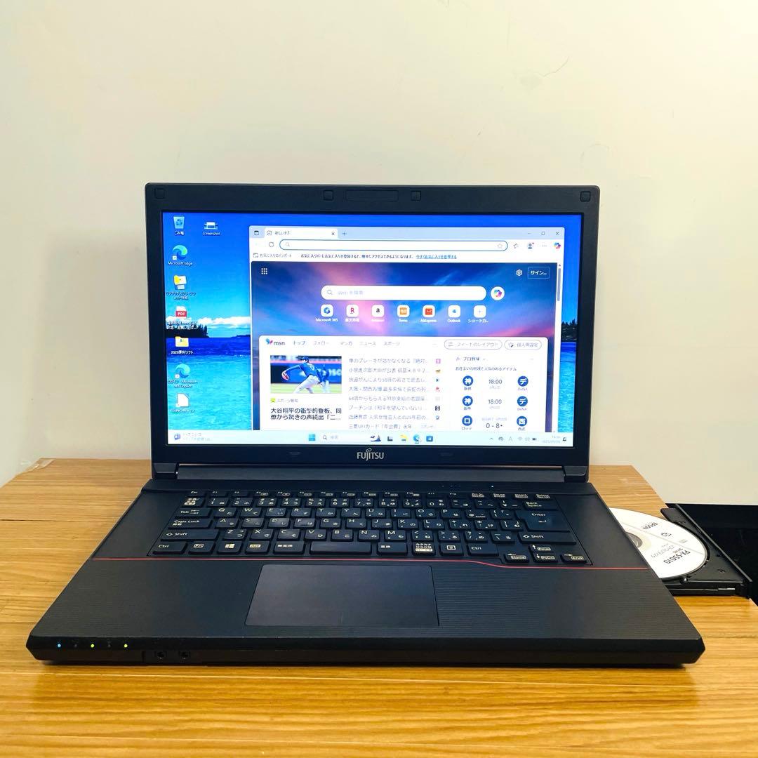 爆安　快適富士通ブラックSSDノートパソコン オフィスDVD