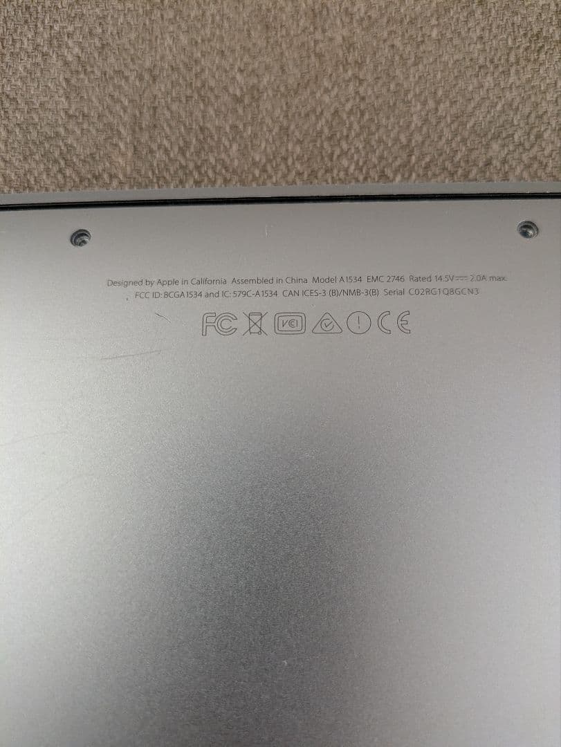 【ジャンク品】Apple MacBook A1534 EMC2746 シルバー