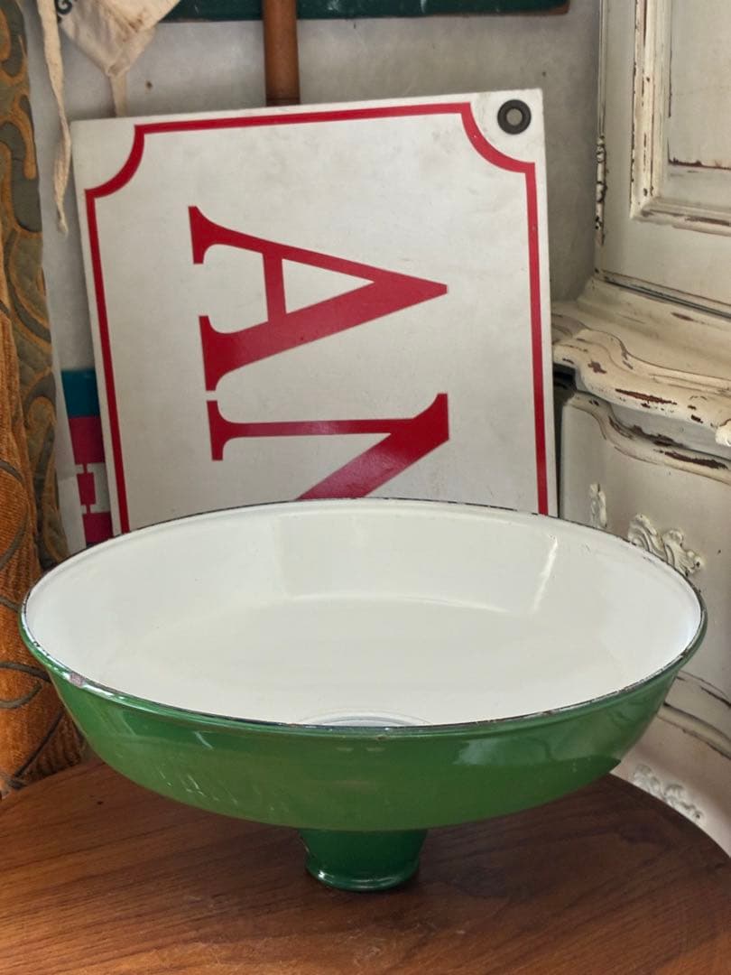 青柳アンティーク　ホーロー　ランプ　シェード　グリーン　30センチ　美品