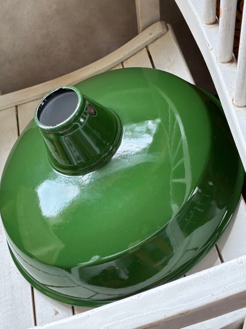 青柳アンティーク　ホーロー　ランプ　シェード　グリーン　30センチ　美品