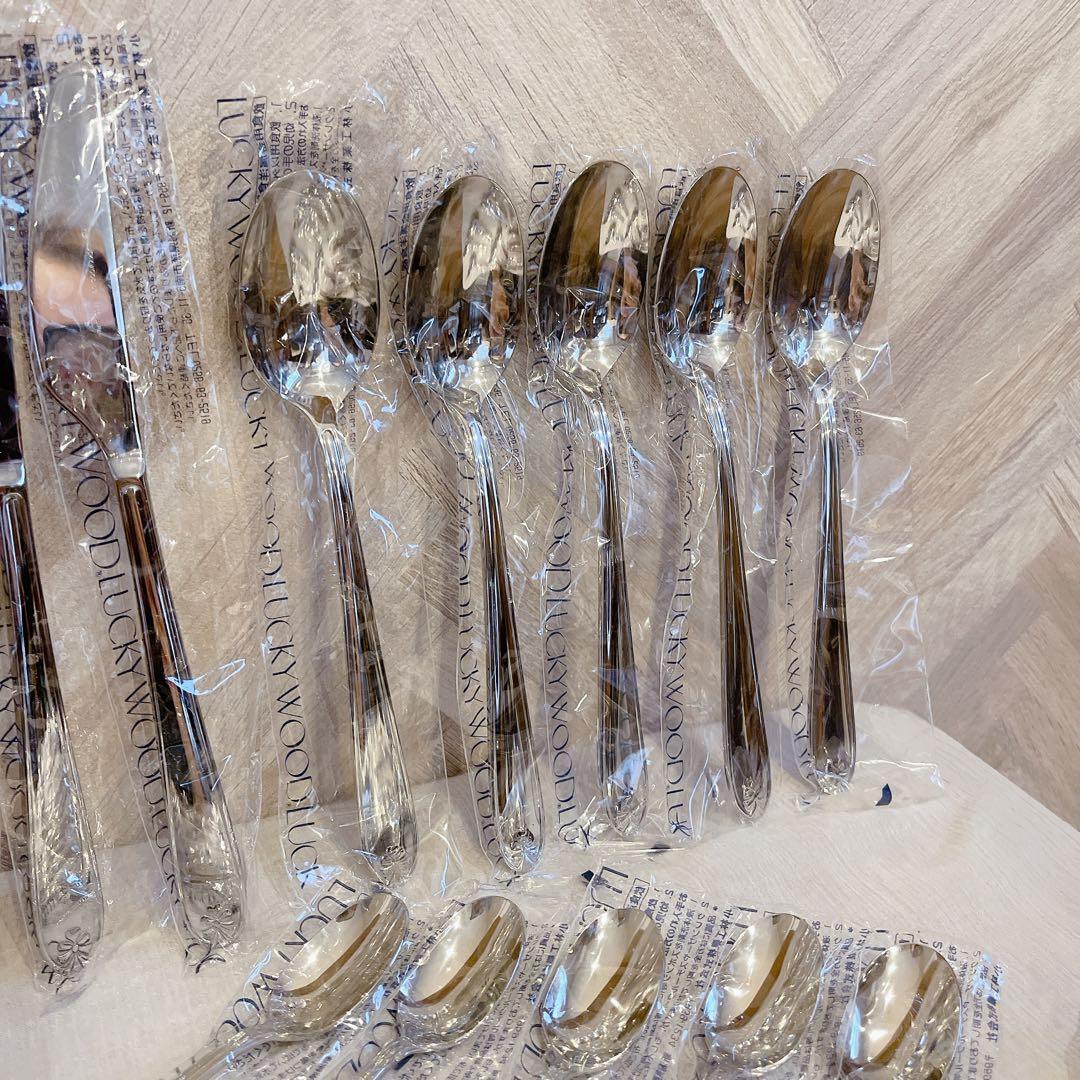 豪華 40本【新品・未使用】ラッキーウッド カトラリー リボン ディナーセット