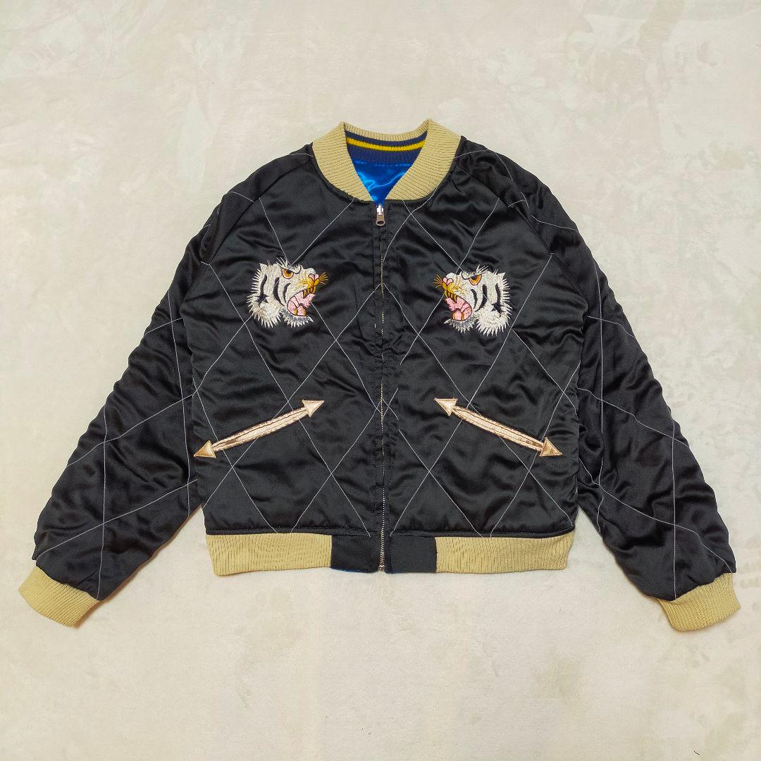 ちゃんノリ　90S　白虎×龍　日本地図　刺繍　リバーシブル　スカジャン