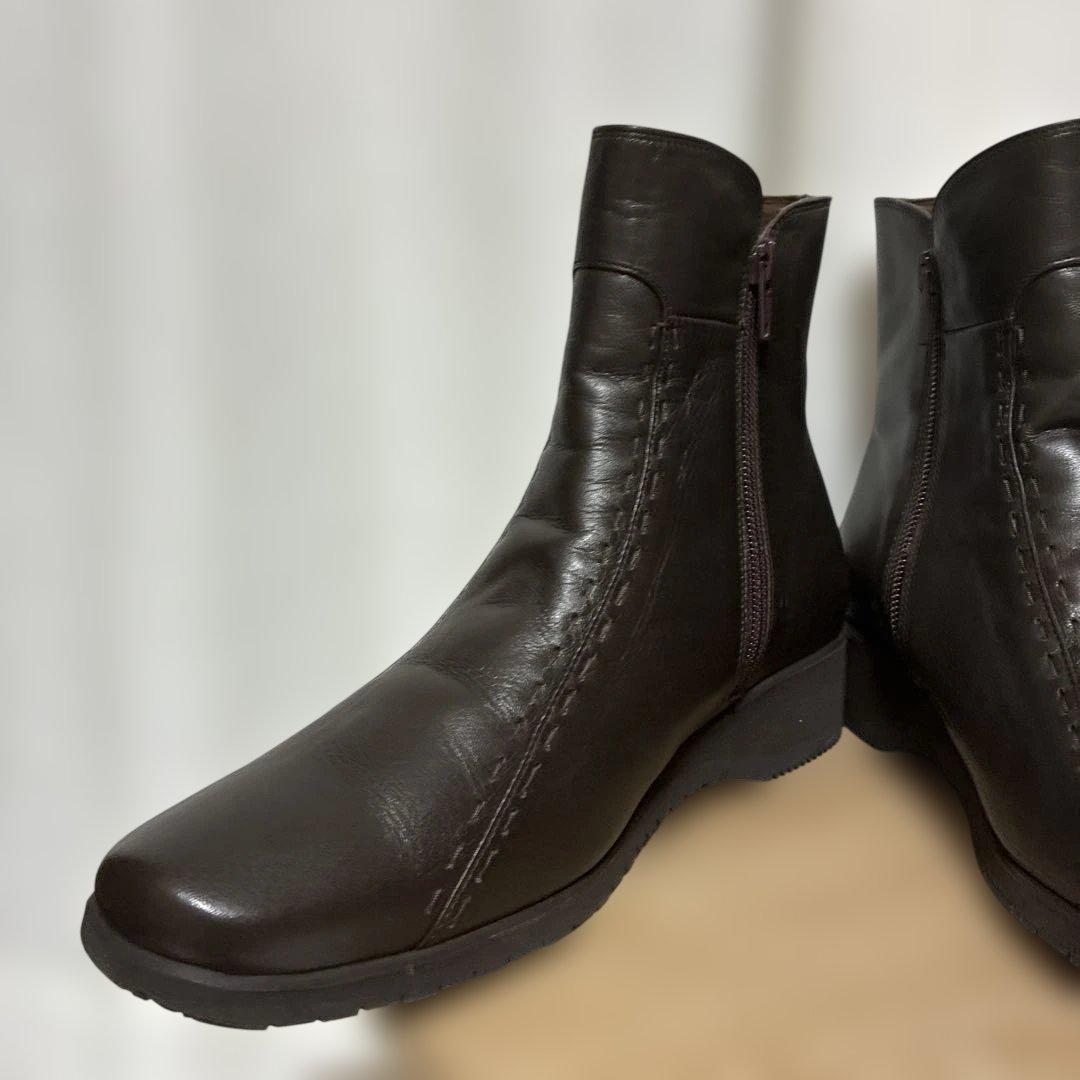 pedala ぺダラ 24cm レザー ショートブーツ ブラウン EEE 茶