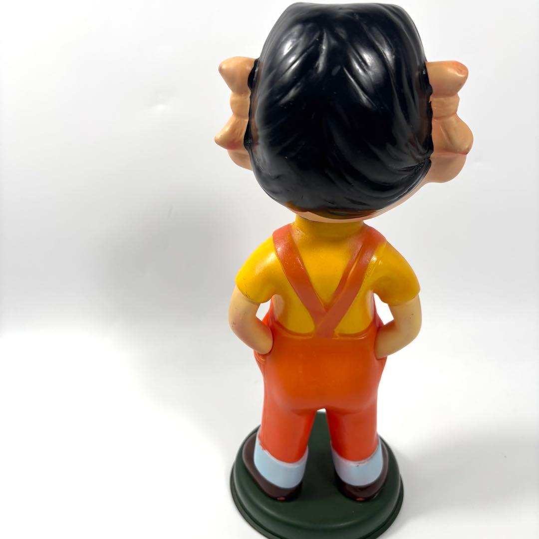【良品】ペコちゃん 首振り人形 ソフビ ブリキ台 昭和レトロ