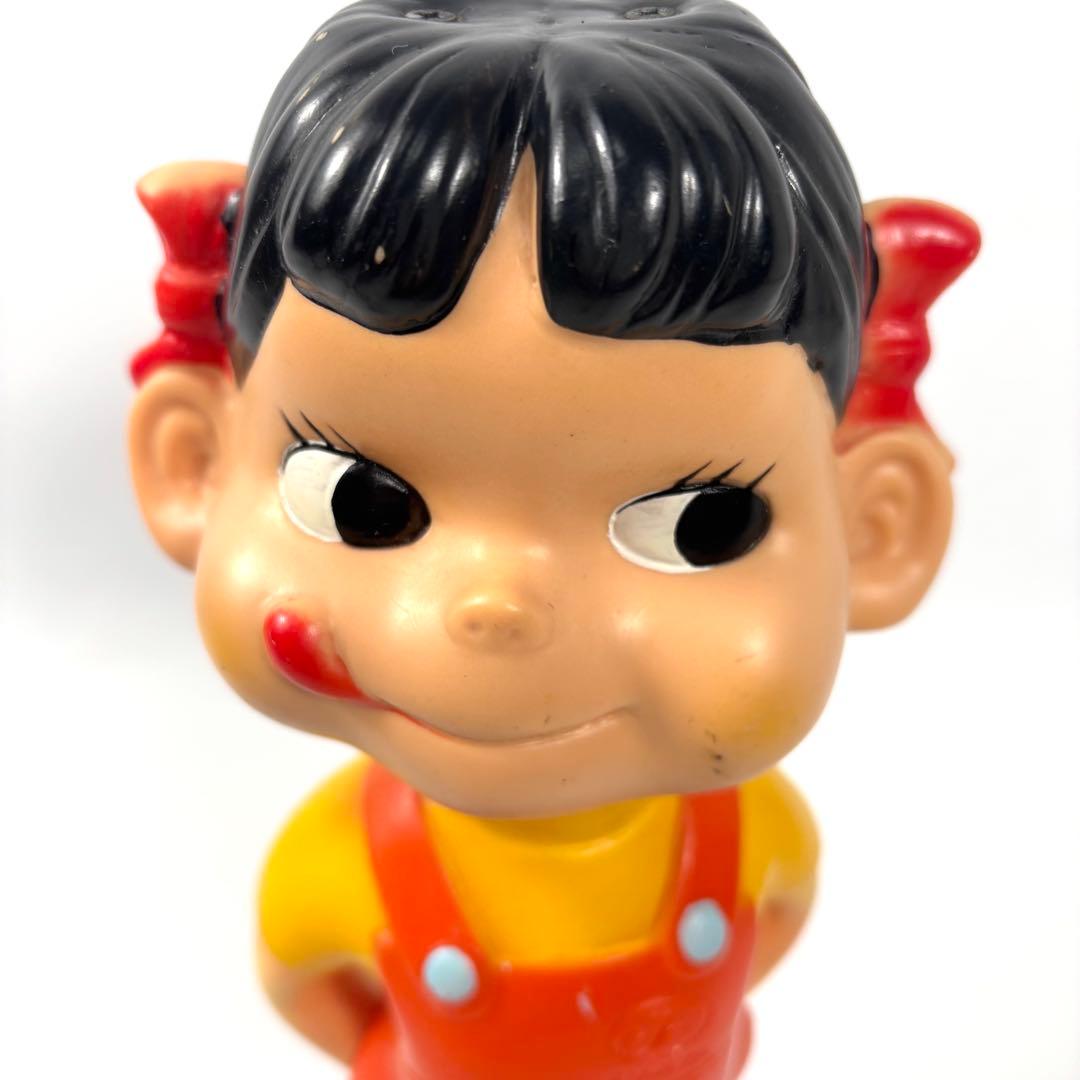 【良品】ペコちゃん 首振り人形 ソフビ ブリキ台 昭和レトロ