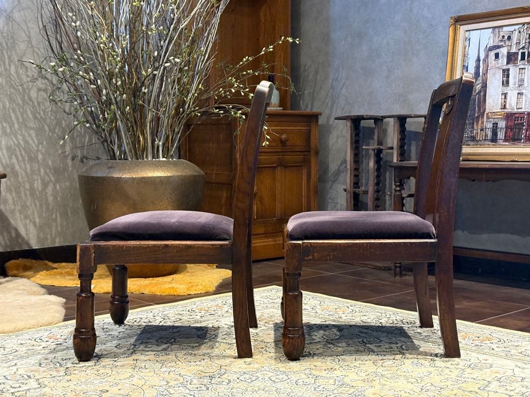 アンティークチェア ローチェア パープル ファブリック ヴィンテージ IZ