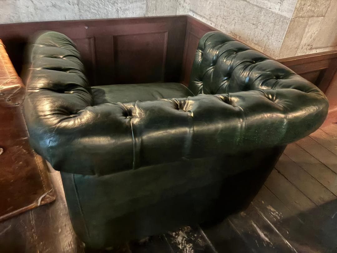 【アンティーク】ダークグリーン レザー アームチェア