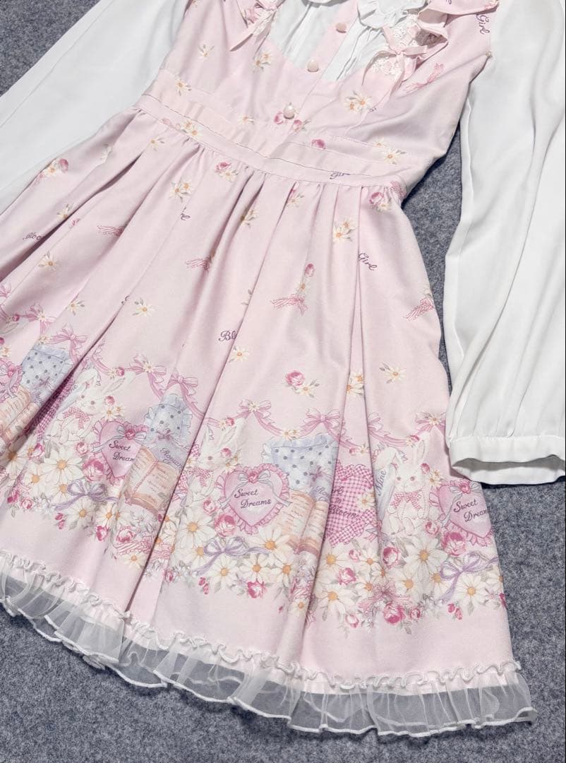 LIZ LISA 襟付き 長袖 ワンピース うさぎ フラワー 柄　ピンク