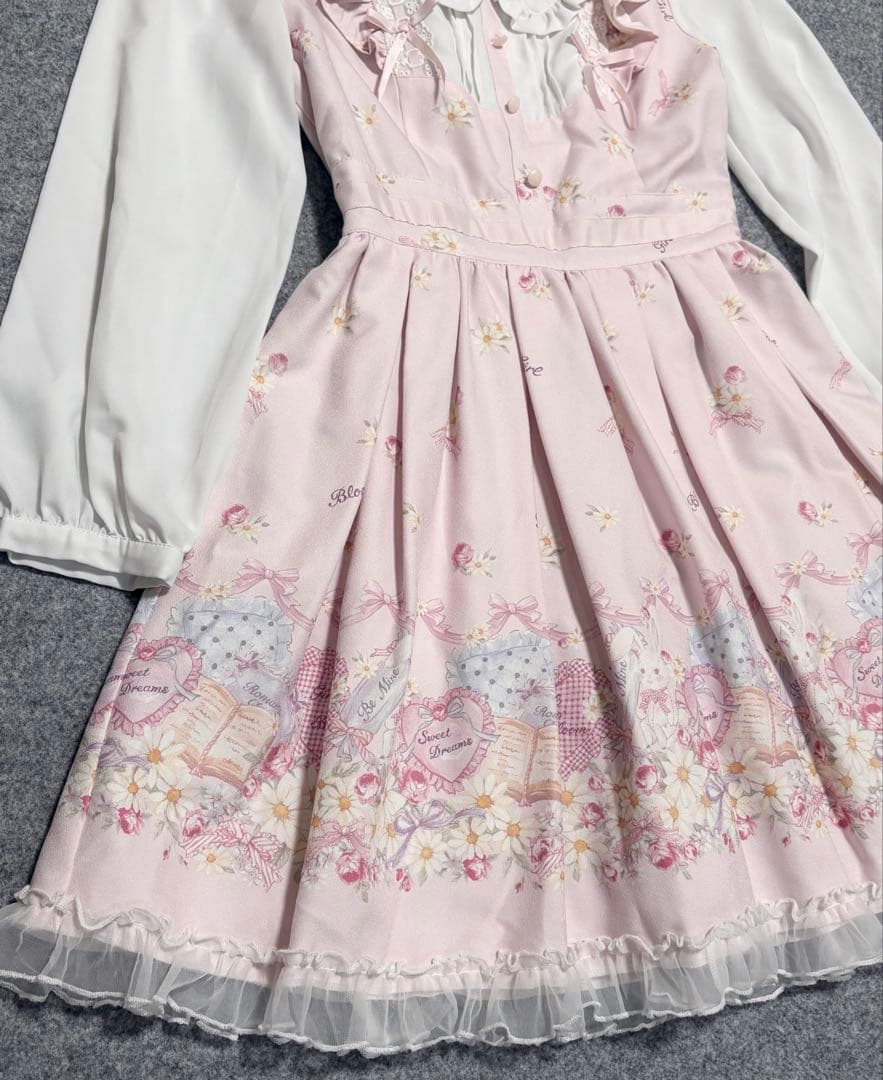 LIZ LISA 襟付き 長袖 ワンピース うさぎ フラワー 柄　ピンク