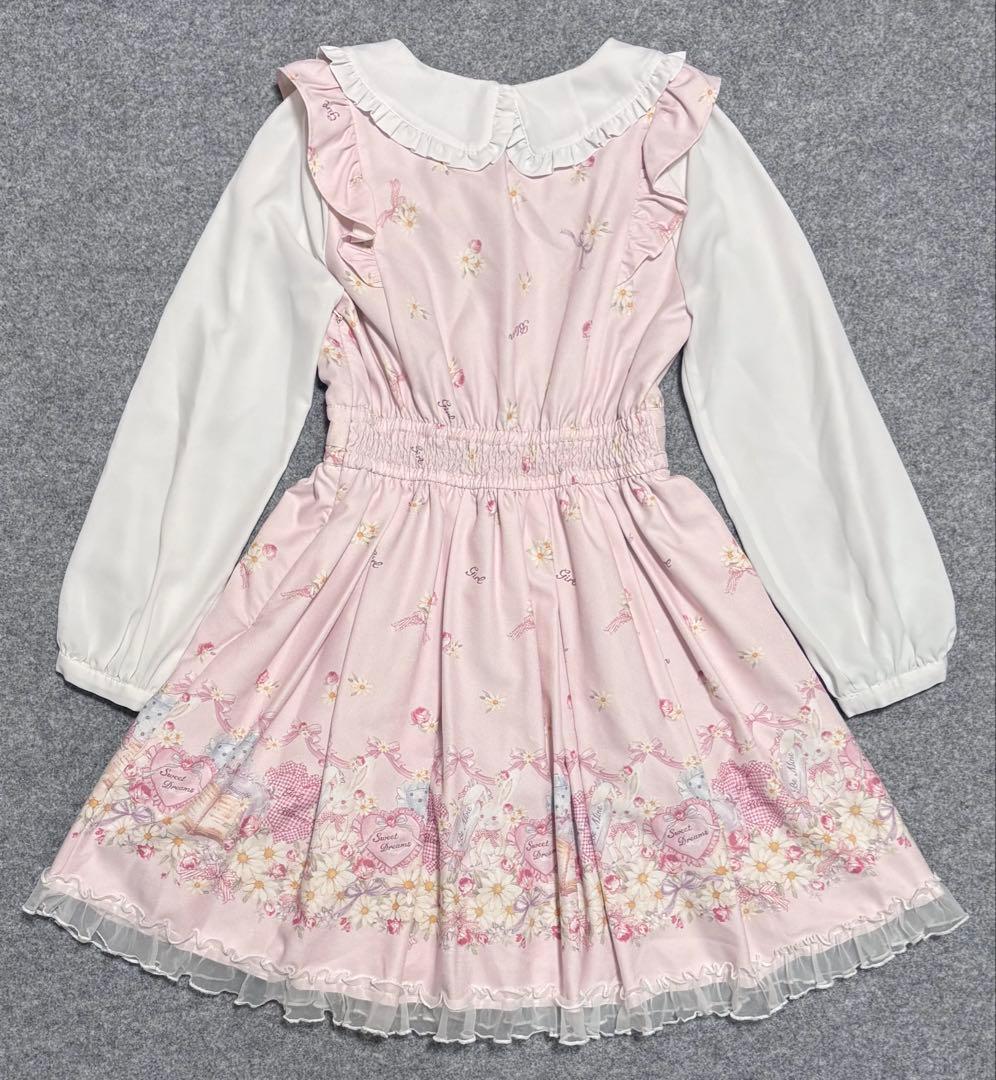 LIZ LISA 襟付き 長袖 ワンピース うさぎ フラワー 柄　ピンク