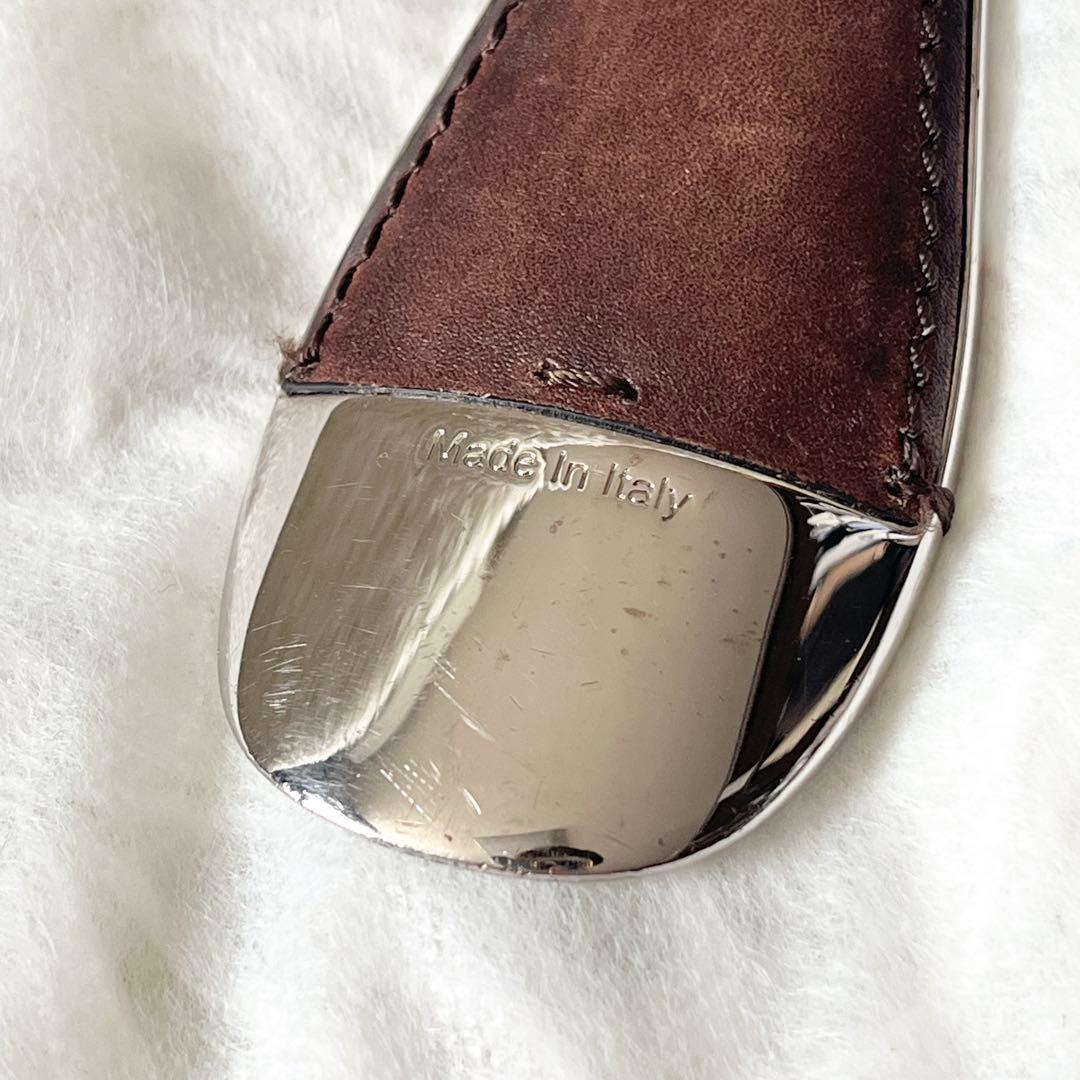 ベルルッティ　シューホーン　キーホルダー　カリグラフィー　レザー　茶色　チャーム