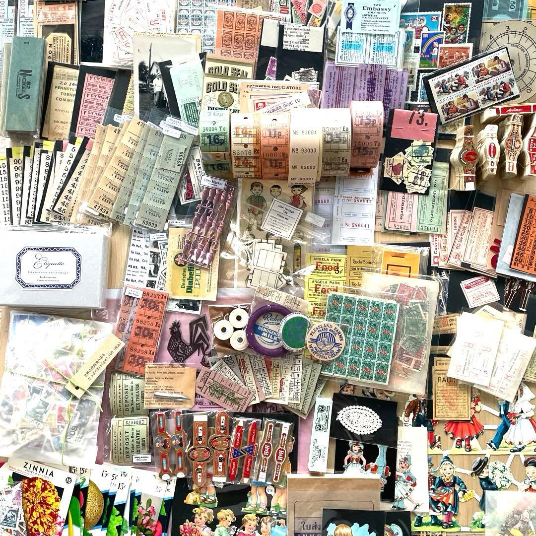 ヴィンテージ 紙モノ 新品大量まとめ売り 蚤の市ジャンクジャーナルコラージュ素材