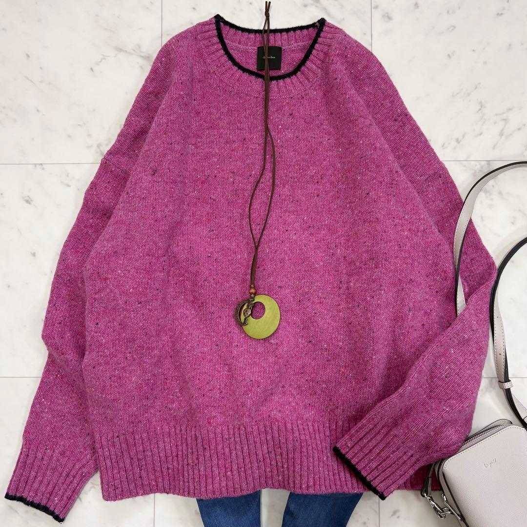 美品♪スピック&スパン　ロゴインターシャニット　ピンク　完売品　2024AW