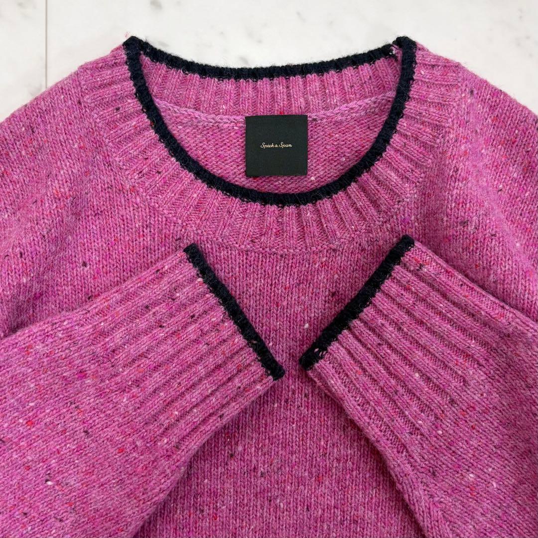 美品♪スピック&スパン　ロゴインターシャニット　ピンク　完売品　2024AW