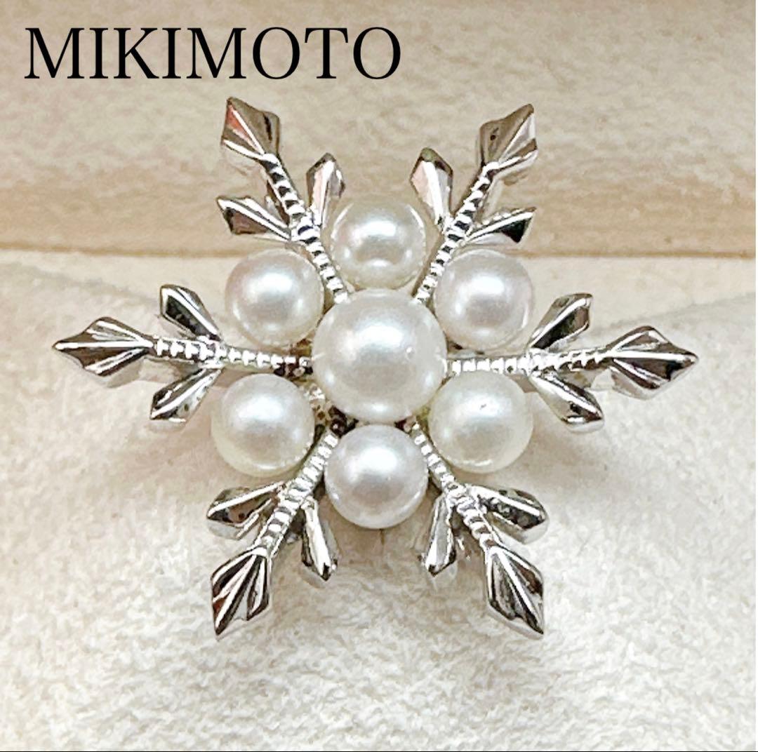 美品✨MIKIMOTO✨パール7珠 ピンブローチ　シルバー　雪の結晶