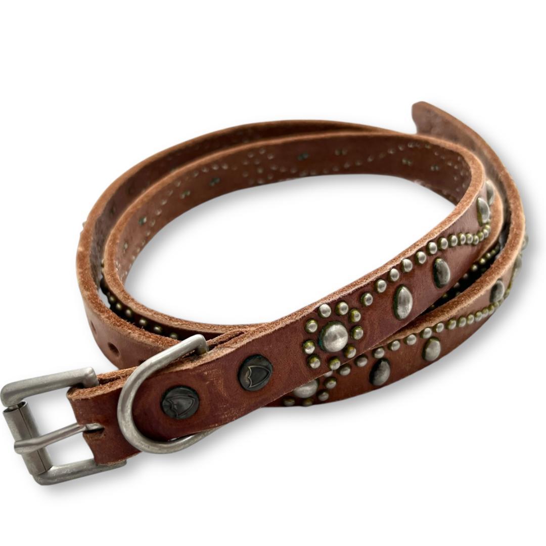 HTC スタッズベルト ナローベルト レザーベルト フラワー装飾