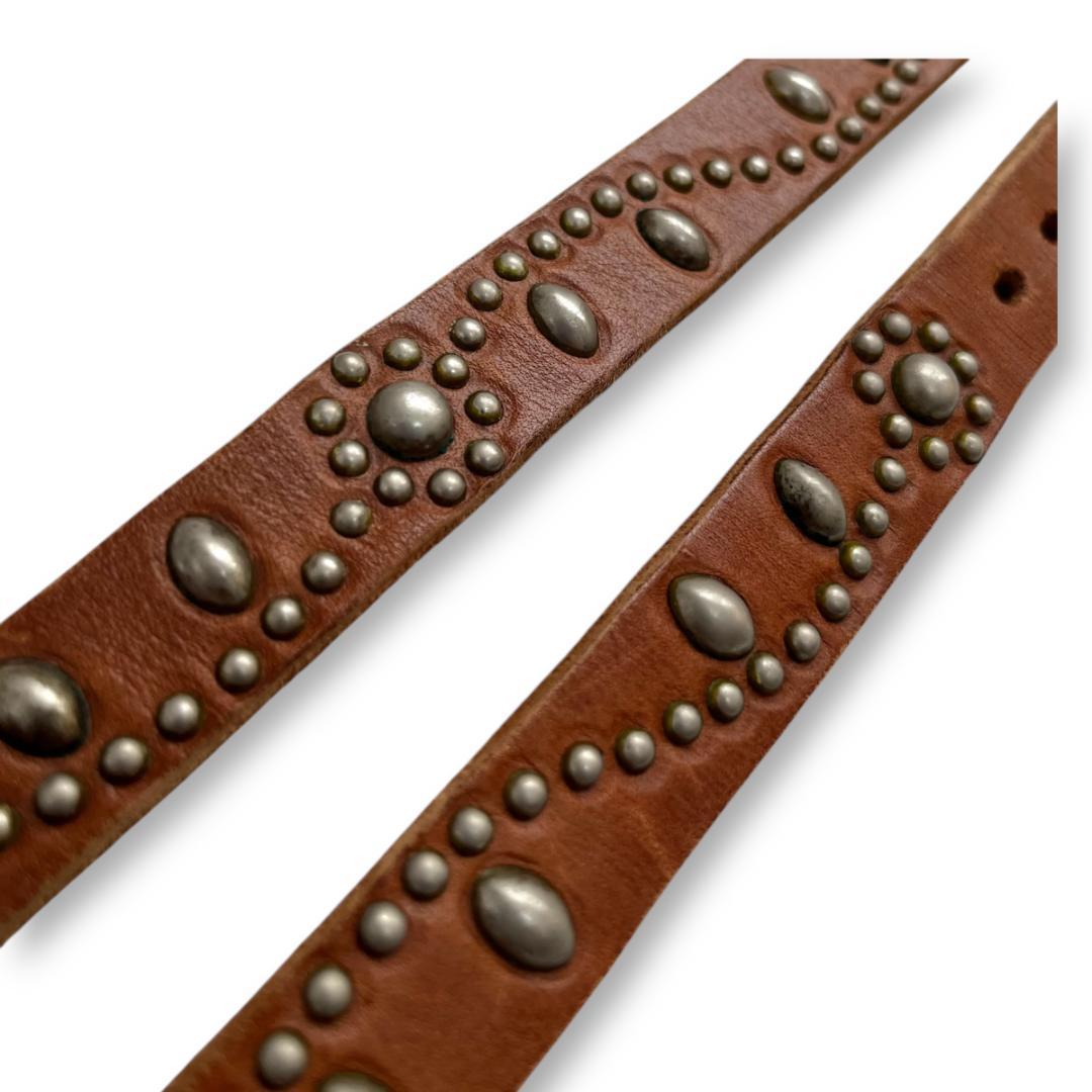 HTC スタッズベルト ナローベルト レザーベルト フラワー装飾