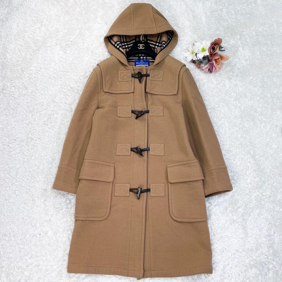 美品 バーバリーブルーレーベル ウール ダッフルコート キャメル ノバチェック