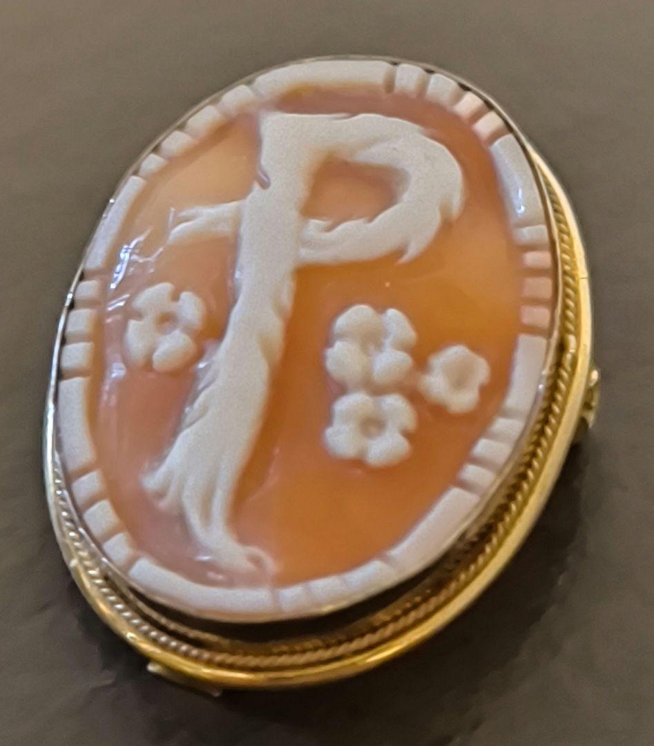 イニシャル 　P　カメオ 　イタリア製　925 シルバー　ブローチ