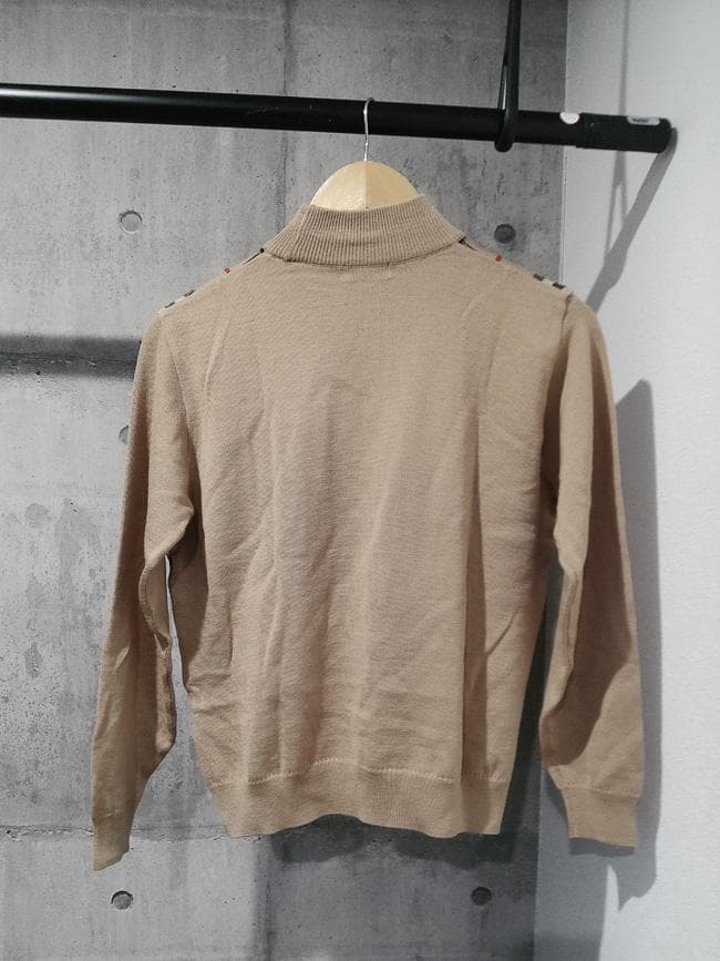 美品 バーバリー ノバチェック カシミヤ混 ラムウール ハイネック セーター M