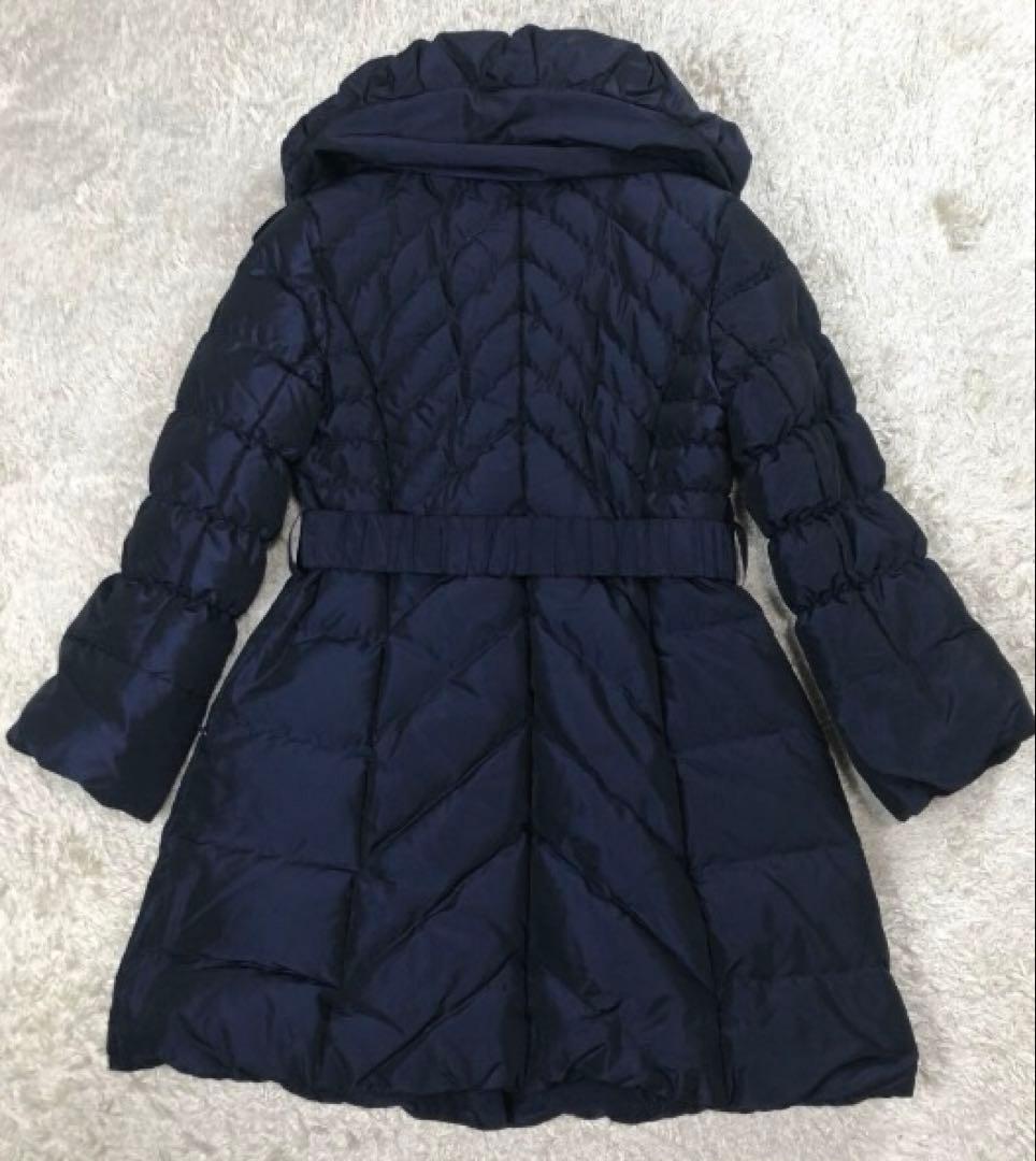 【美品】Super Beauty ダウンコート リボン ベルト 裏地総柄 紺42