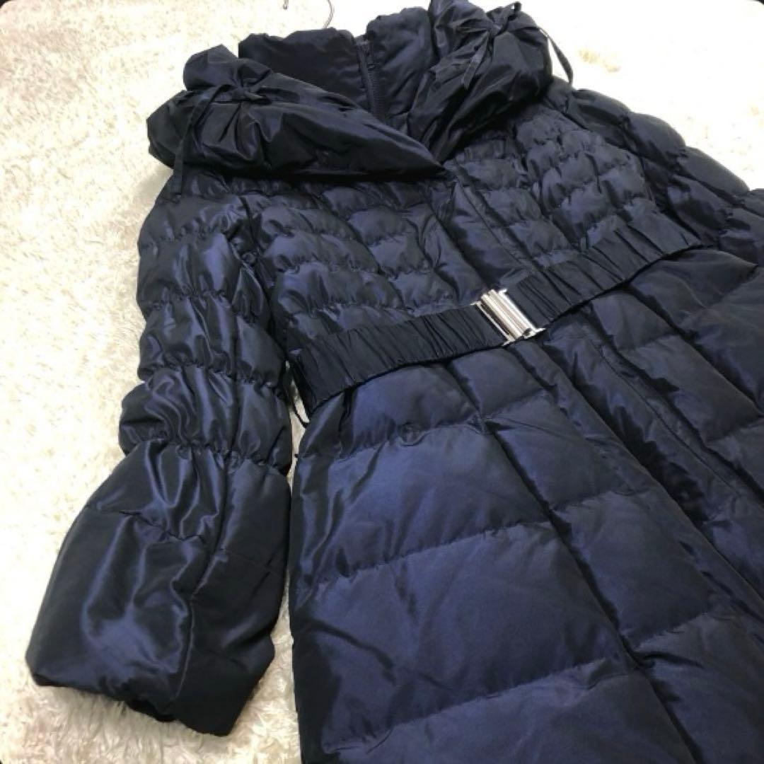 【美品】Super Beauty ダウンコート リボン ベルト 裏地総柄 紺42