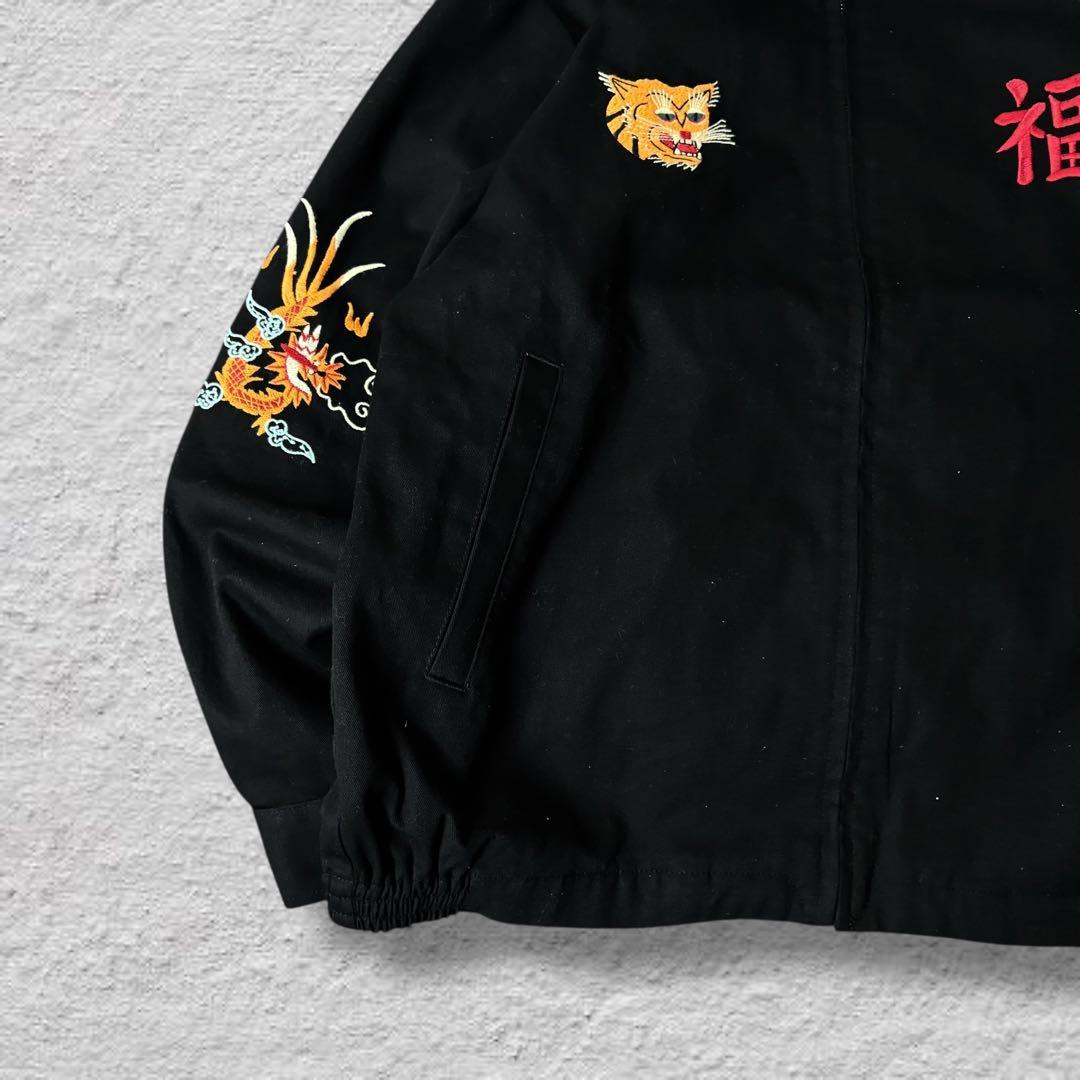 HOUSTONベトジャン別珍ベトナムジャケット虎刺繍vintage古着ブラックL