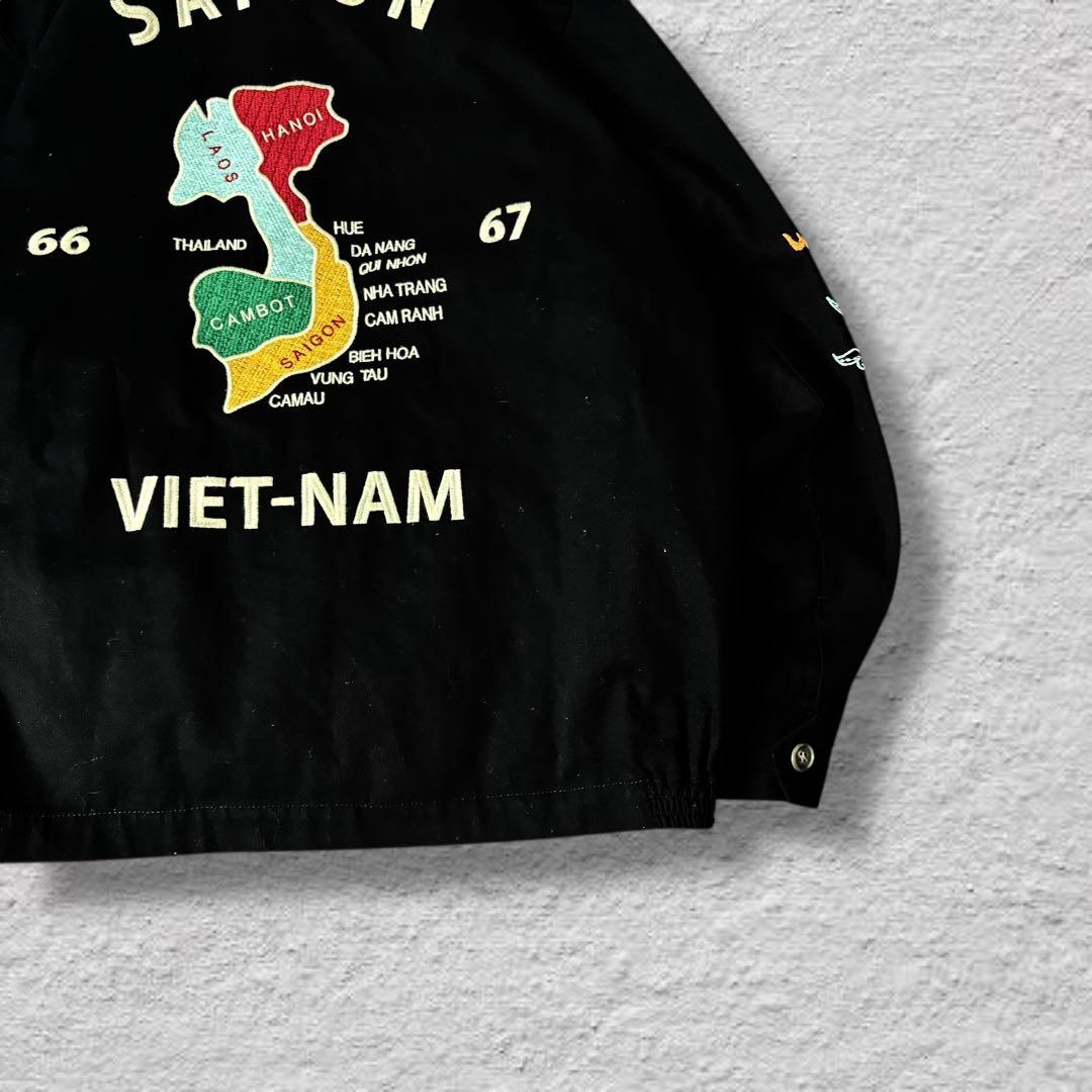 HOUSTONベトジャン別珍ベトナムジャケット虎刺繍vintage古着ブラックL