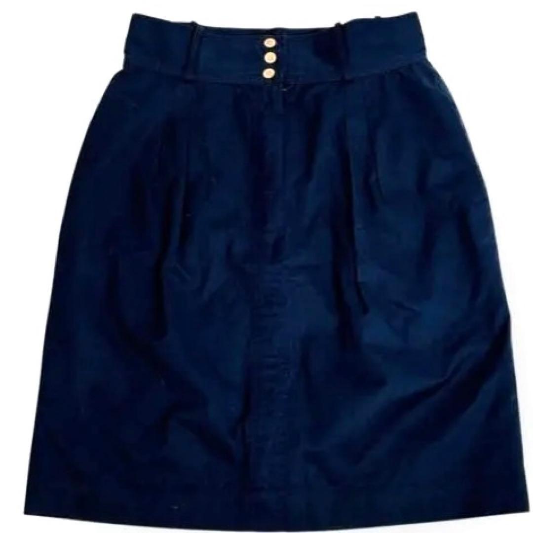 CHANEL シャネル　スカート　金ボタン　ココマーク　ネイビー