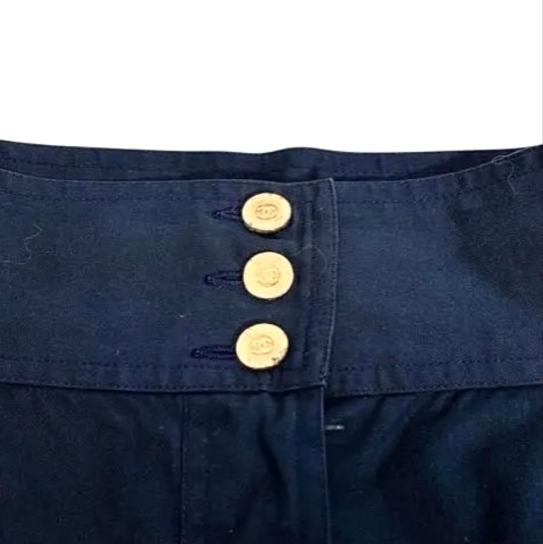 CHANEL シャネル　スカート　金ボタン　ココマーク　ネイビー