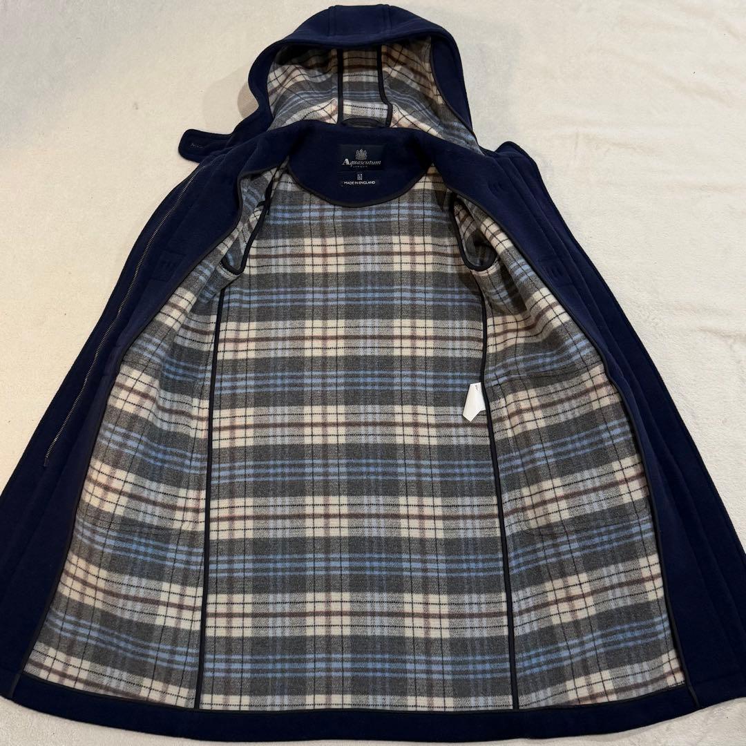 アクアスキュータム　ダッフルコート　裏地チェック　英国製　ネイビー　Mサイズ