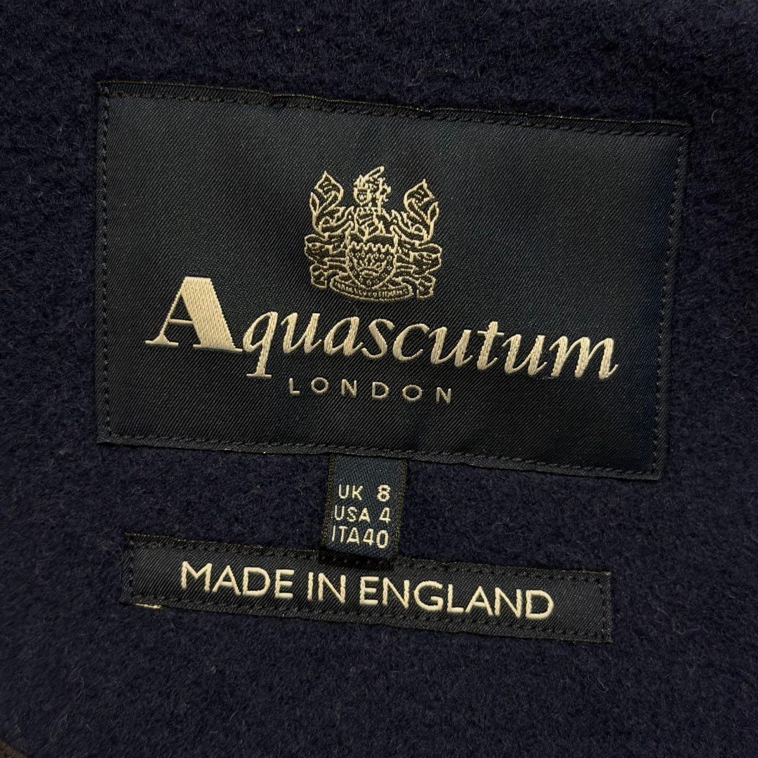 アクアスキュータム　ダッフルコート　裏地チェック　英国製　ネイビー　Mサイズ
