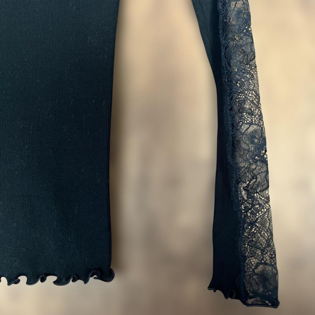 オスカリートOSCALITO コットンニット　長袖ハイネックリブタートル　レース