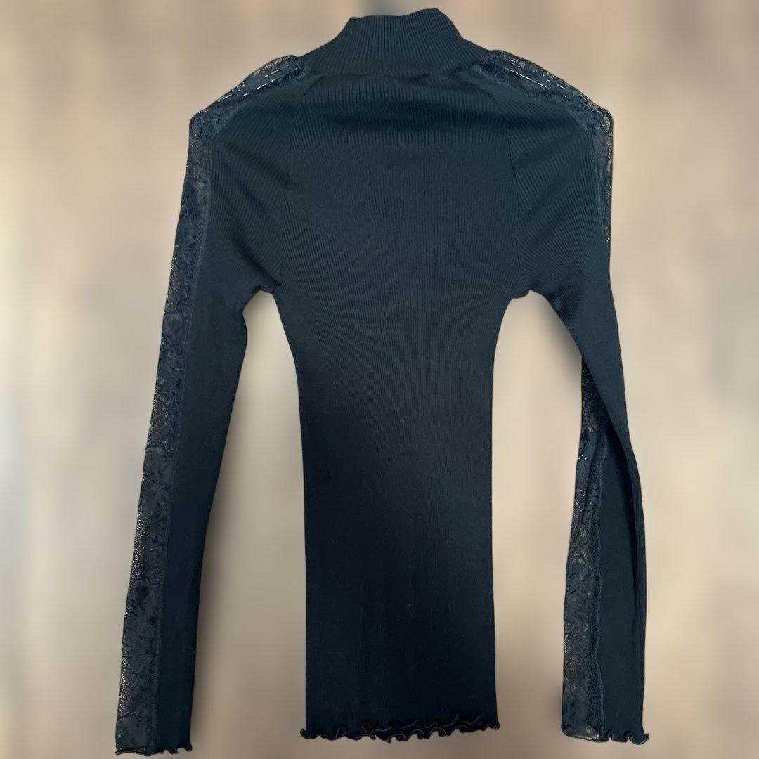 オスカリートOSCALITO コットンニット　長袖ハイネックリブタートル　レース