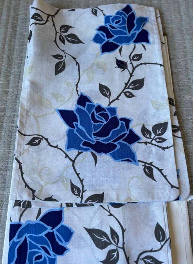 ふりふ　洗える　浴衣　青　薔薇 白