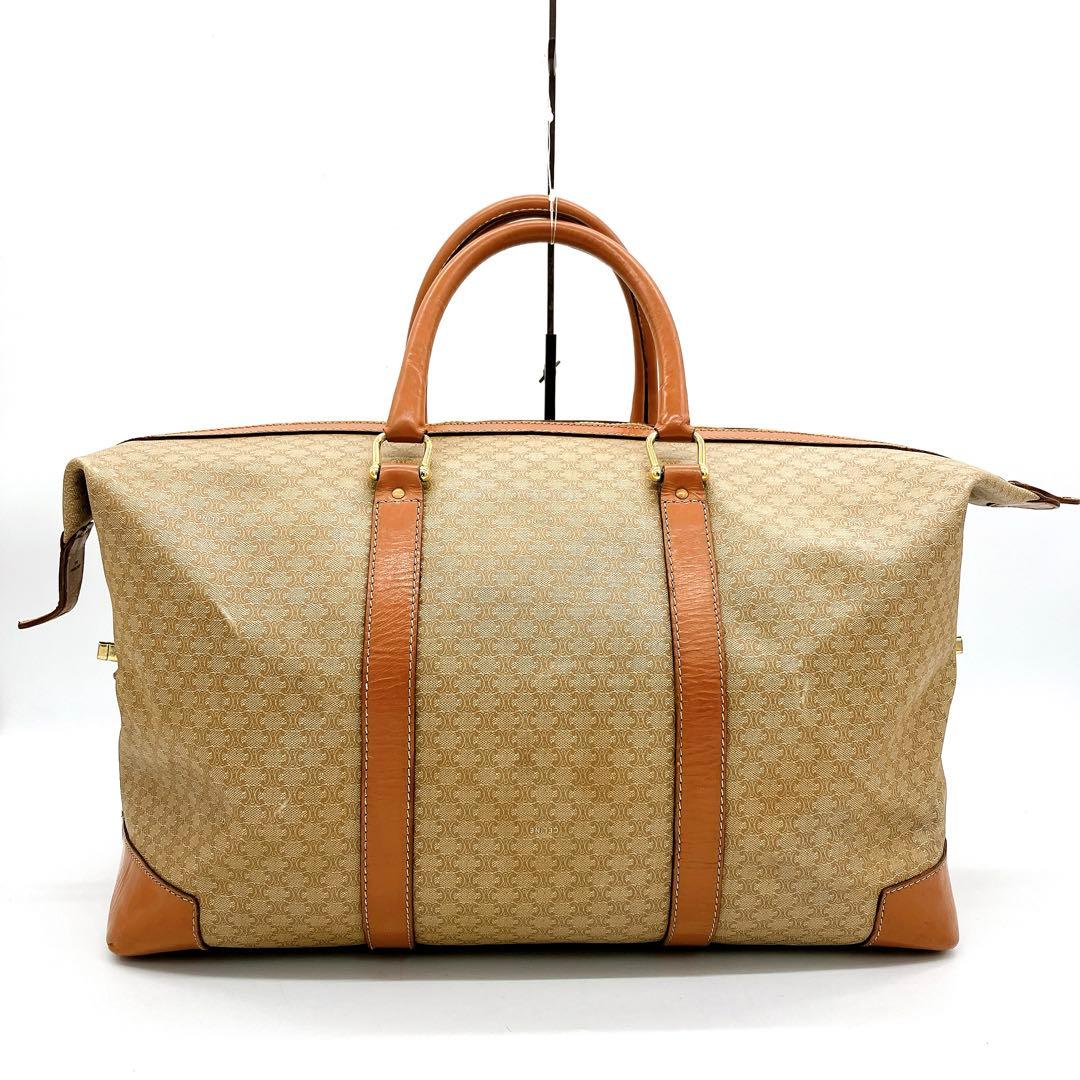 【CELINE】ボストンバッグ　マカダム柄　ゴールド金具　PVC ブラウン.