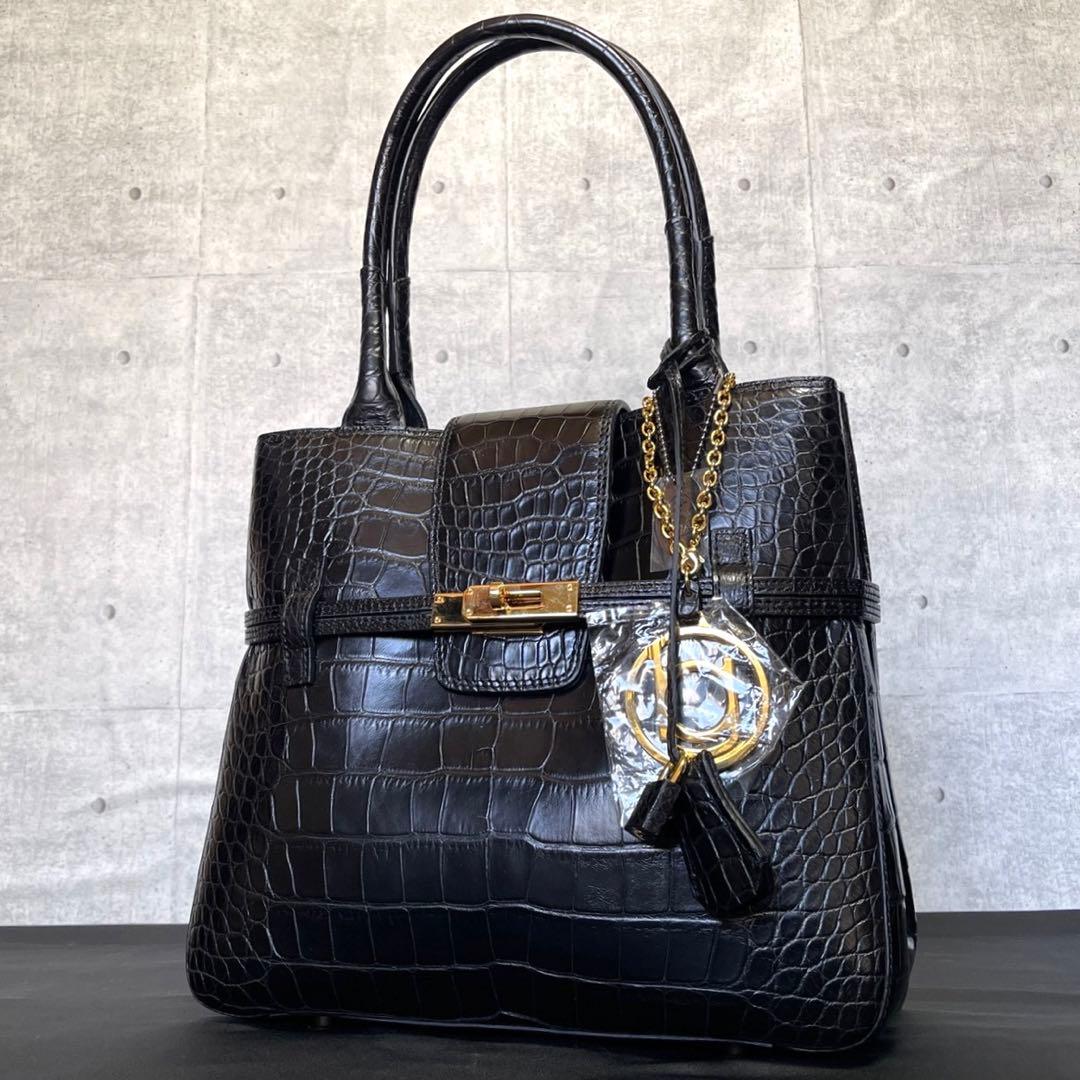 専用品BEAUGRAND クロコダイル JRA認定 ブラック トートバッグ