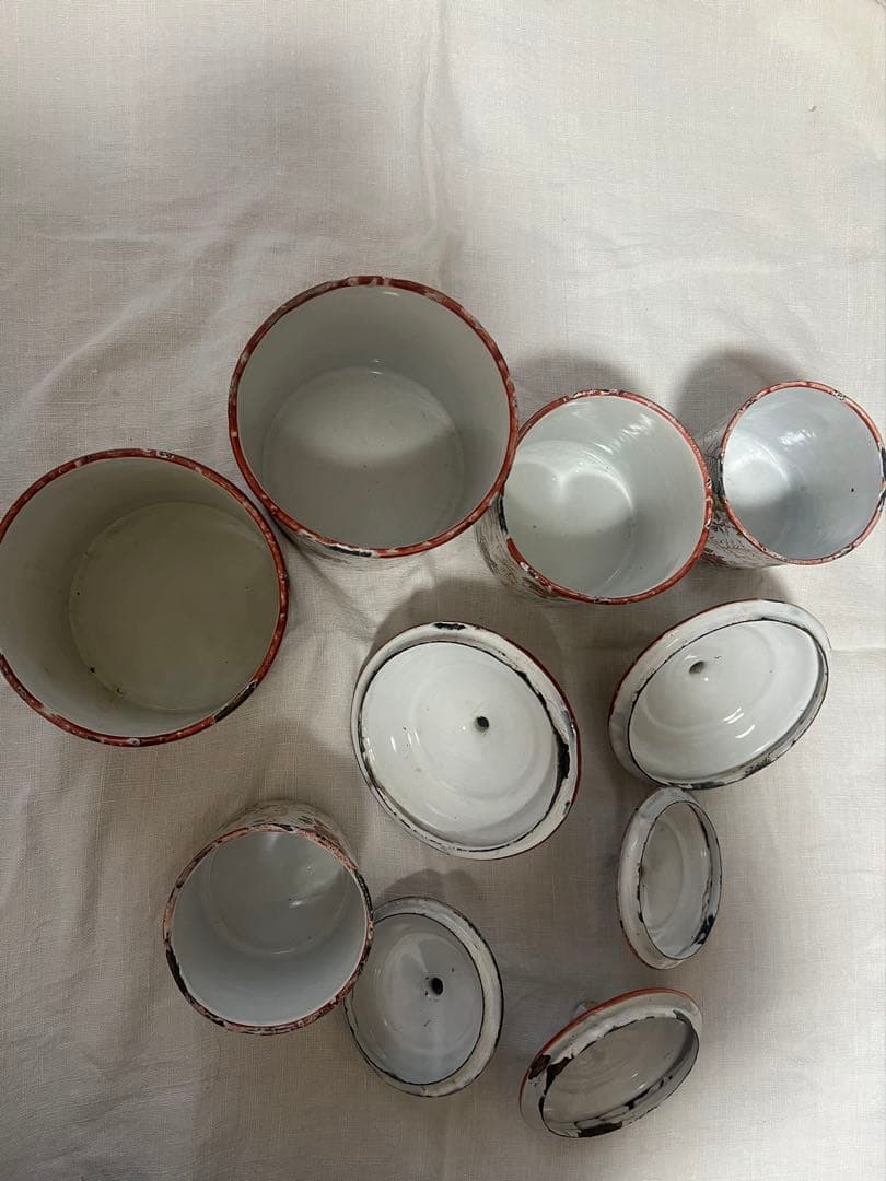 レア♡フランス　アンティーク　ホーロー　花柄　JAPY キャニスター　5個セット