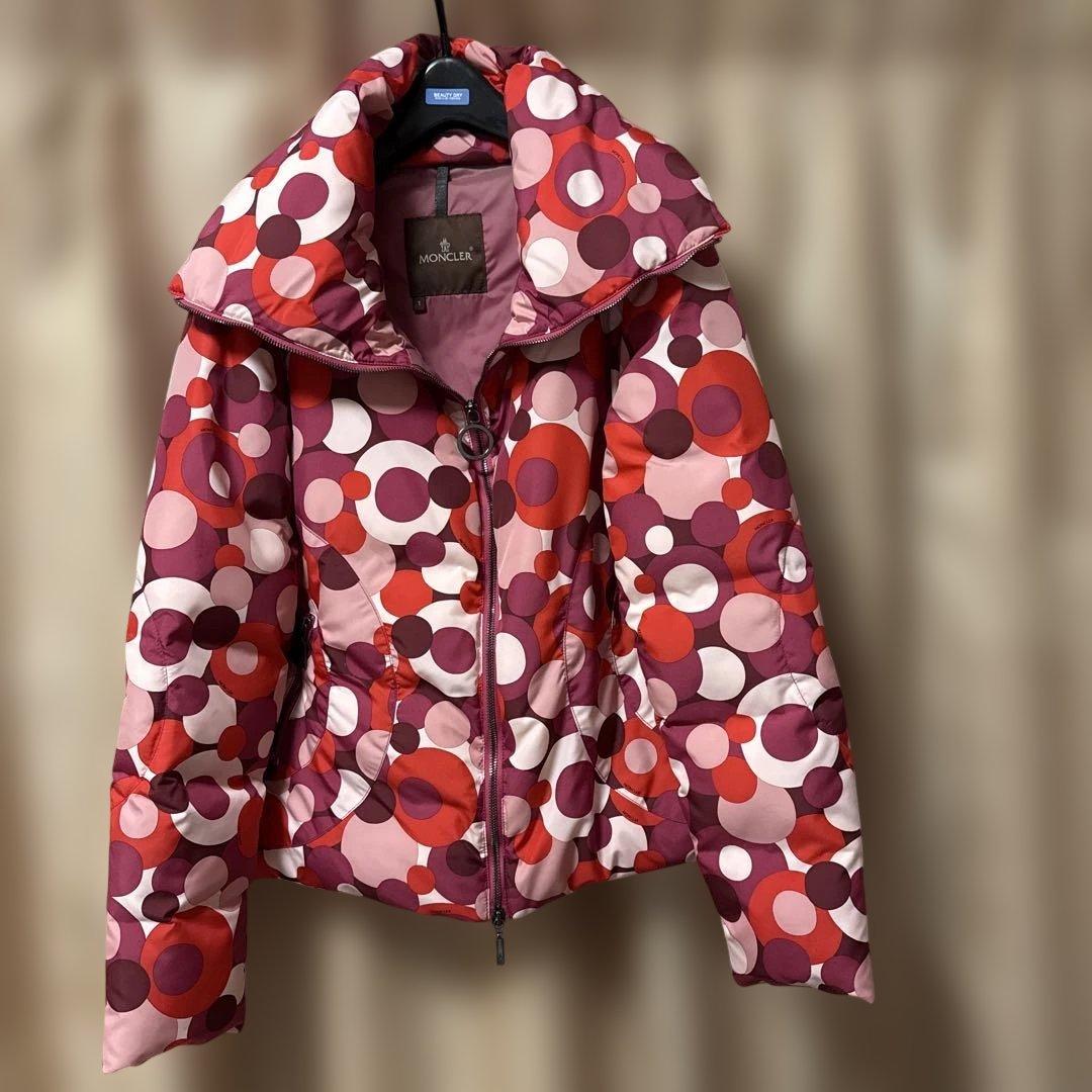 美品★モンクレール・ドット総柄 ナイロン ダウンジャケット（1）茶タグ