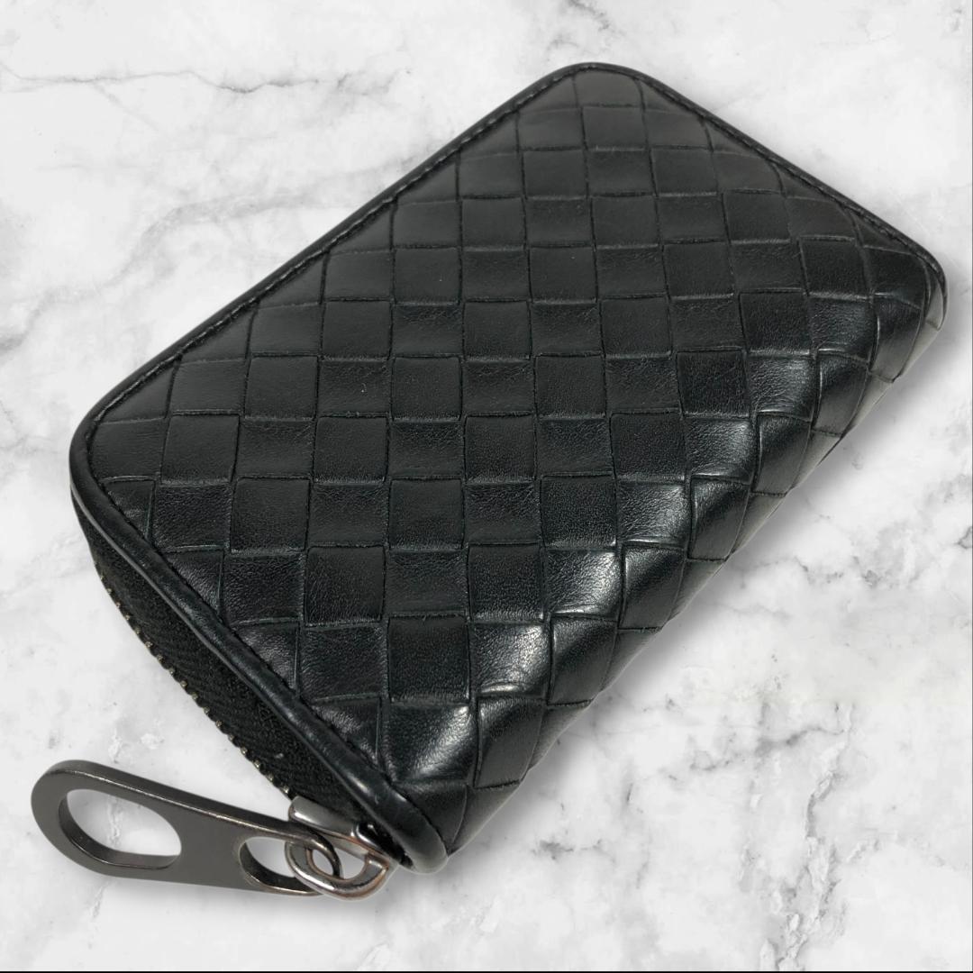 ボッテガヴェネタ ケース イントレチャート 黒 ラウンドファスナー 伊製